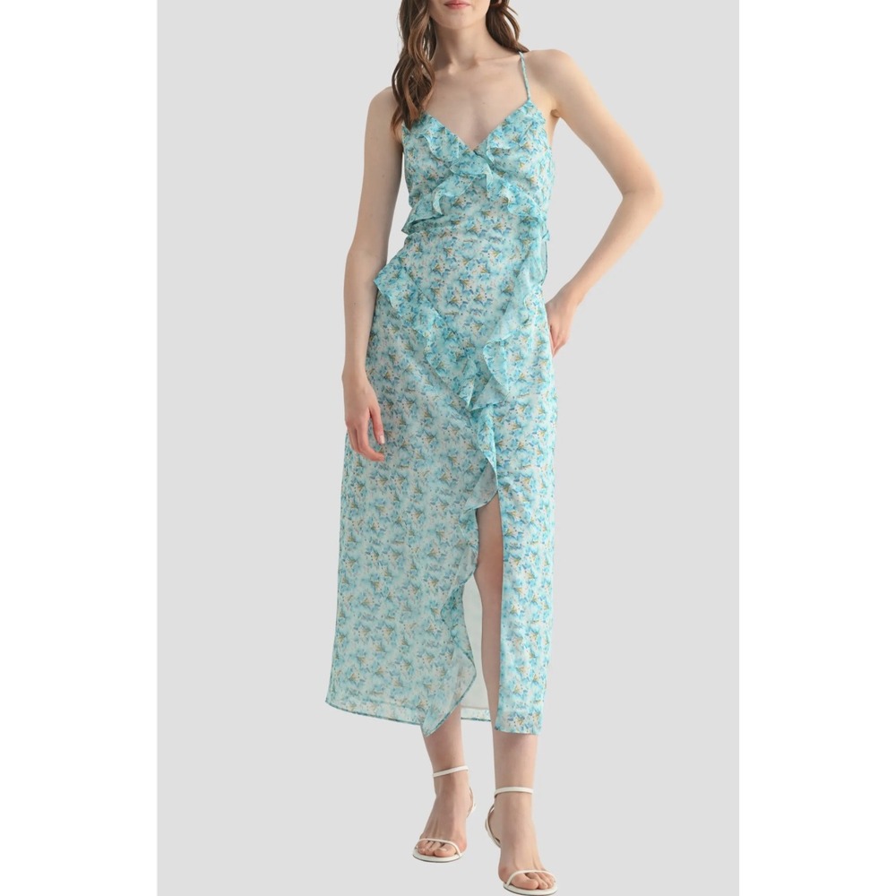 NWT All in Favor Floral Ruffle Midi Dress Size Large #ruffle dress #floral #boho